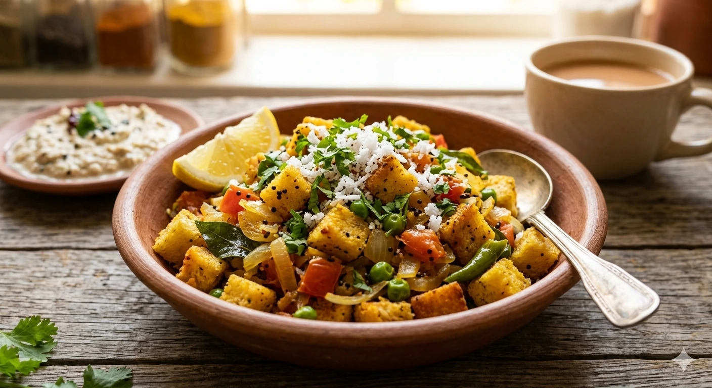 Collection of 15-minute Indian breakfast recipes including Poha and Upma